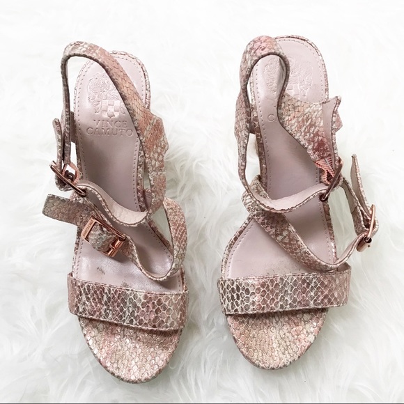 Vince Camuto Rose Gold Snake Skin Block Heels 7 - Picture 4 of 7
